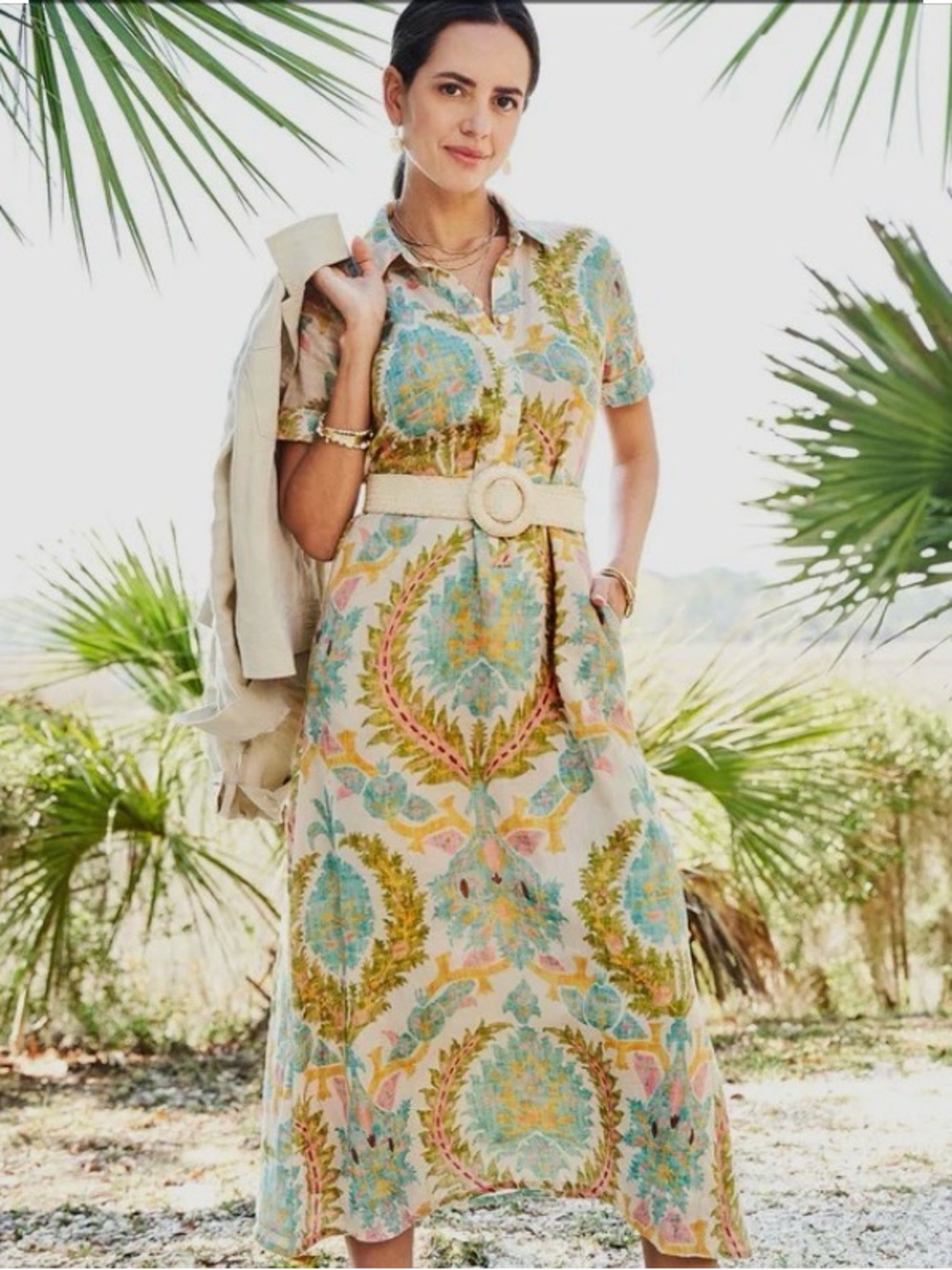 Spartina 449 Maryam Linen Midi Dress Sugar Mill Damask Flax